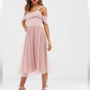 ASOS DESIGN Scuba Top Cold Shoulder Tulle Midi Dress-NWT